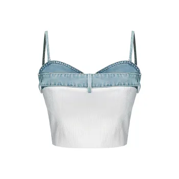 GIMING Color Block Textured Camisole Strapless Top Women's Blue White