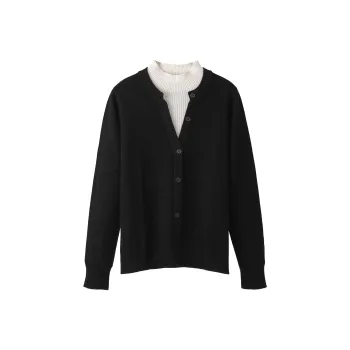Fstudio Fall And Winter Korean Style Mock Two Piece V Neck Knitwear Design Sweater Unisex Black