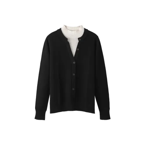 Fstudio Fall And Winter Korean Style Mock Two Piece V Neck Knitwear Design Sweater Unisex Black