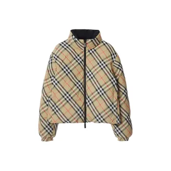 Burberry Checked Zip-Up Reversible Down Jacket