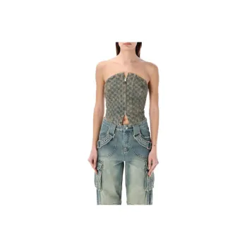 Misbhv Monogram-Jacquard Zipped Denim Corset Top