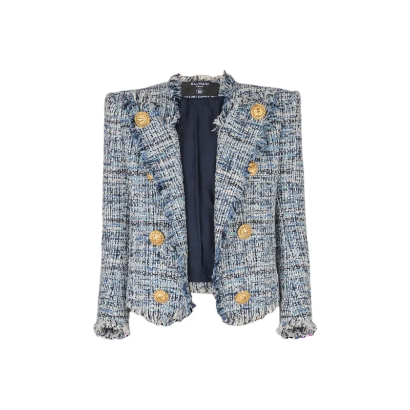 BALMAIN 8 Button Cropped Tweed Edge To Edge Jacket-0