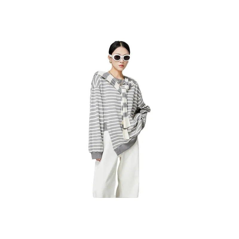 Weekly Sweatshirt Women's Gray White Stripes-0