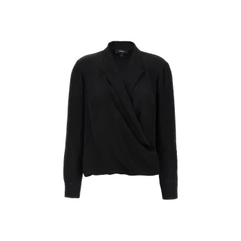 THEORY V Neck Draped Blouse