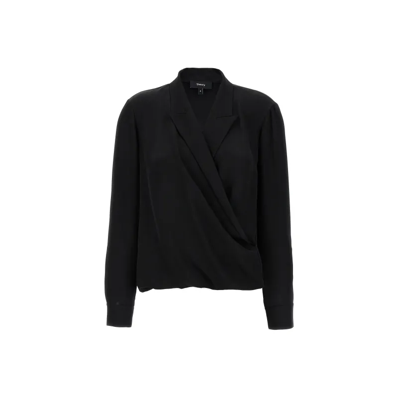THEORY V Neck Draped Blouse-0