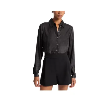 MICHAEL KORS Mixed-Media Crinkled Satin Romper
