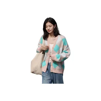 Demana Knitwear Women's Green Plaid Pattern