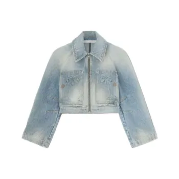 PALM ANGELS Palm Pattern Cropped Denim Jacket