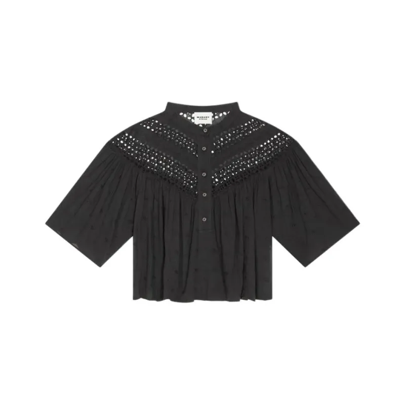 ISABEL MARANT ETOILE Safi Broderie Anglaise Short Sleeved Shirt-0