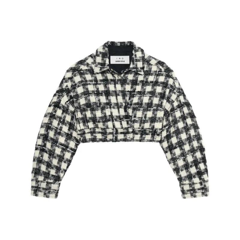 SAMI MIRO VINTAGE x IRO FW24 HOUNDSTOOTH CROP JACKET Jackets Coats Women's Black White-0