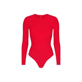 SKIMS Valentine's Day Collection SS25 FITS EVERYBODY LONG SLEEVE CREWNECK BODYSUIT Bodysuits Women's CHERRY/Cherry Red