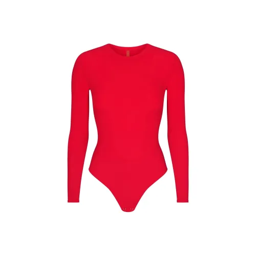 SKIMS Valentine's Day Collection SS25 FITS EVERYBODY LONG SLEEVE CREWNECK BODYSUIT Bodysuits Women's CHERRY/Cherry Red