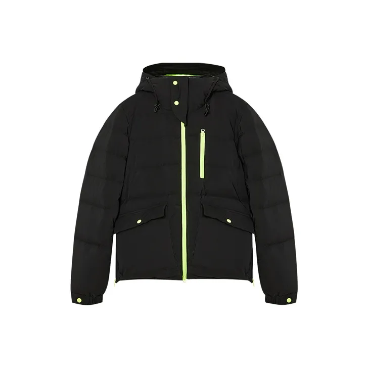 DKNY FW22 Solid Color Hooded Loose Fit Thickened Cropped Down Jacket Women's Black-0
