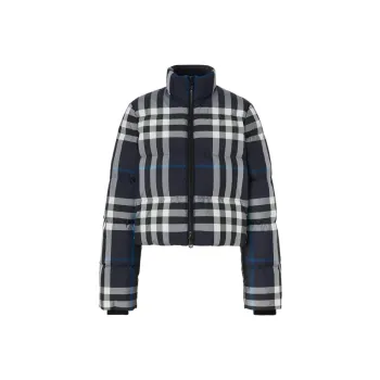 Burberry Night Check Cropped Puffer Jacket 'Dark Charcoal Blue/White'