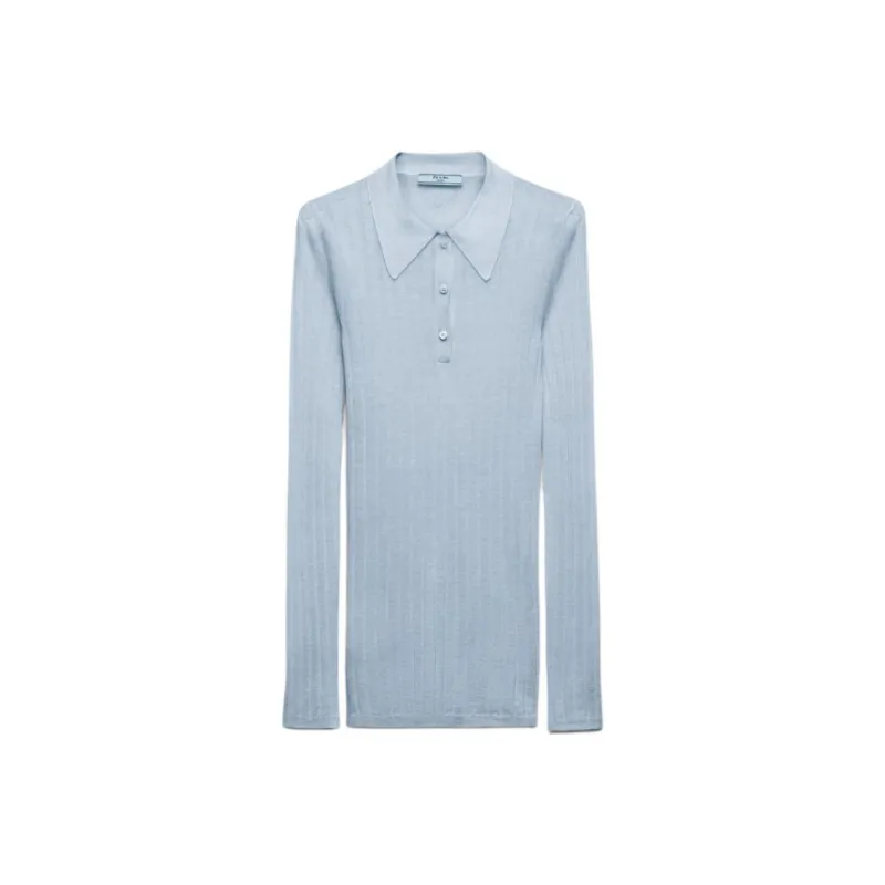 PRADA Long Sleeved Ribbed Polo Top-0