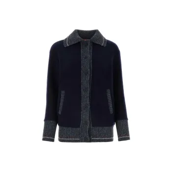 THOM BROWNE Speckled Trim Long Sleeved Cardigan