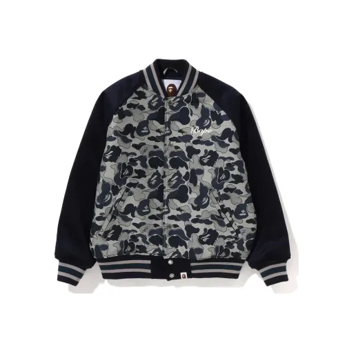 A BATHING APE Women'ss Cookie Camo 2 Varsity Jacket Beige