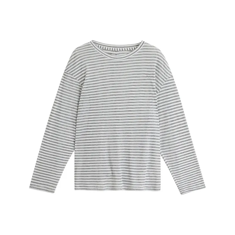 Inman T Shirt Women's Gray White Stripes-0