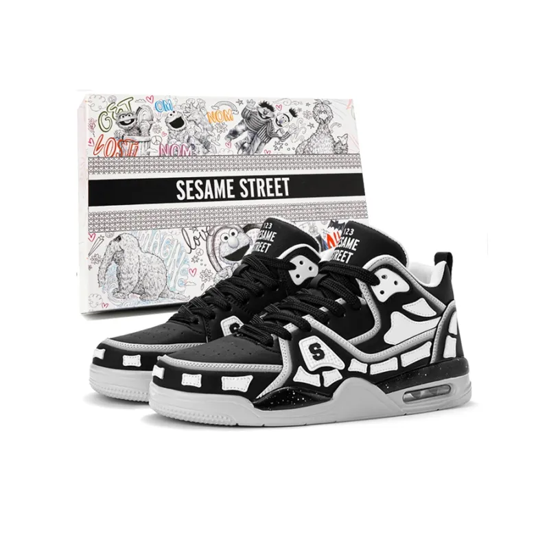 SESAME STREET Skateboard Shoes Unisex Mid Top China Red/Classic Black White-5
