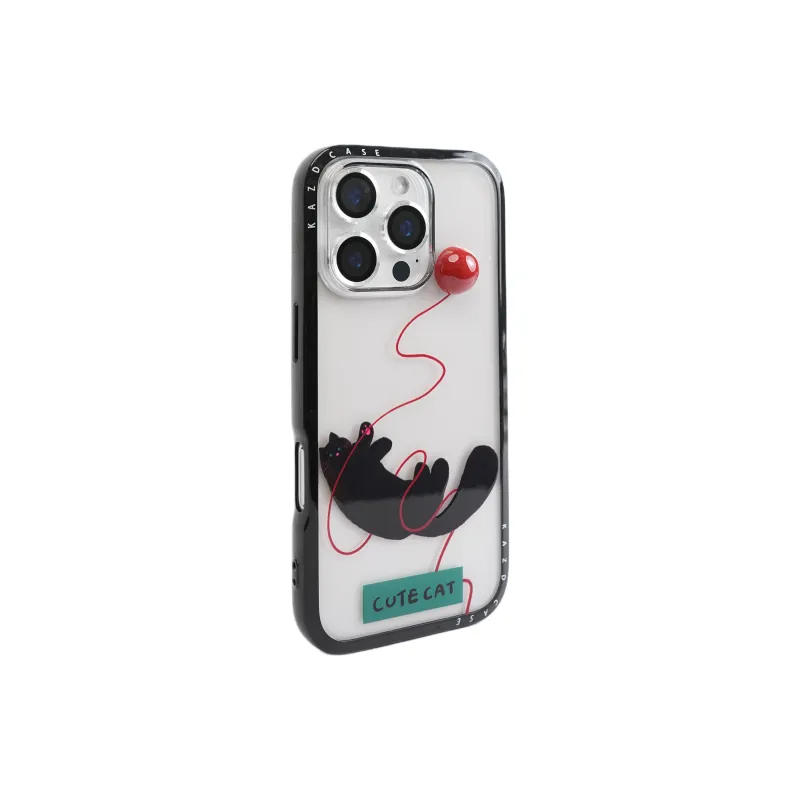 Wei Xin Acrylic Material 3D Effect Pom Black Cat Phone Cases Compatible With IPhone 16/15 Pro Max/Apple 13/14 Pro/Max-1