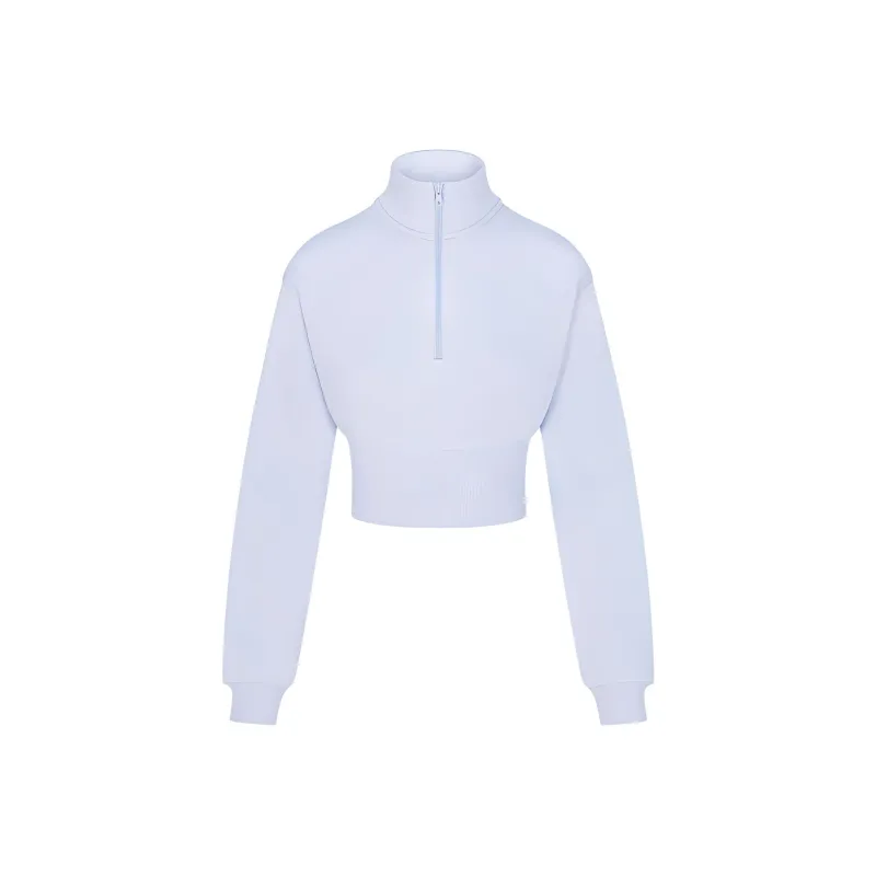 SKIMS COTTON FLEECE CROPPED HALF ZIP PULLOVER Sweatshirt Women's PERIWINKLE/Daylily Multicolor-0