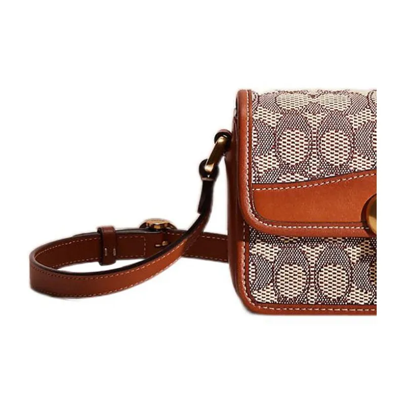 COACH Studio Jacquard With Leather Messenger Bag Crossbody Bag Shoulder Bag Small Size Women's Brown & Gray-1