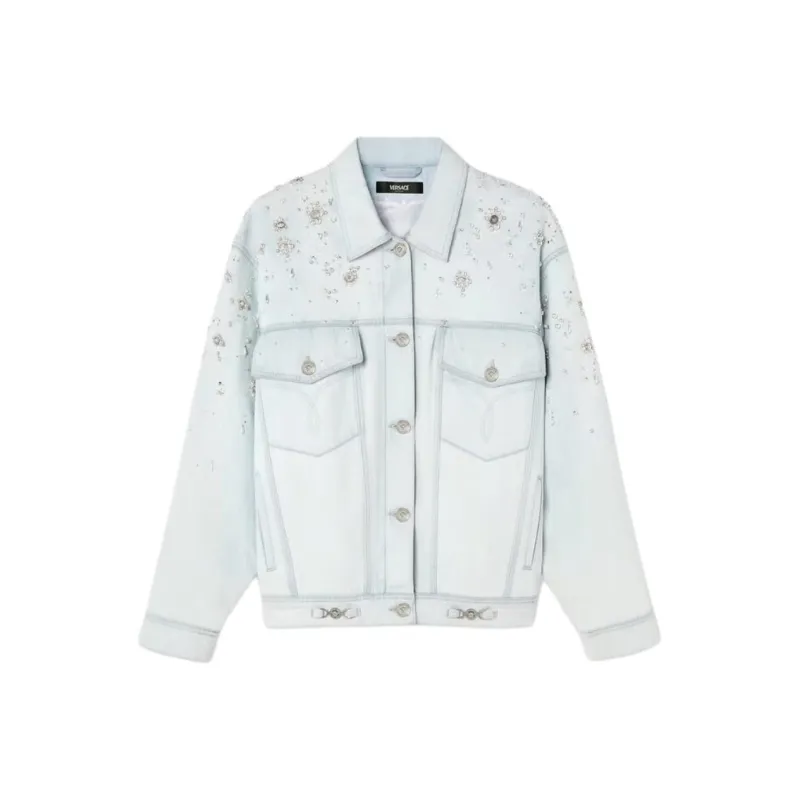 VERSACE Embroidered Denim Jacket 'Light Blue Ice'-0