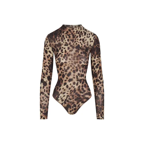 Skims X Dolce&Gabbana Milky Sheer Mock Neck Catsuit Leopard