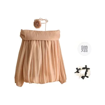 CPAURA Chiffon Shirt Women's Sweet Orange+Bowknot Hair Tie Comes With