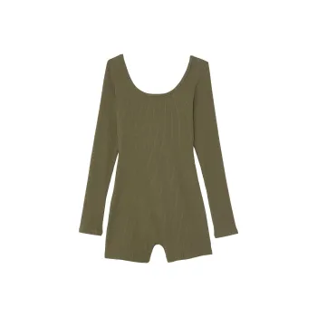 Victoria's Secret PINK Base Cotton Ribbed Long-Sleeve Romper/CNO Bodysuits Women's Casual New Olive