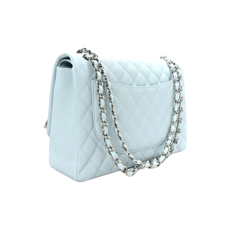 CHANEL Cow Leather Flap Bag, Crossbody Bag, Shoulder Bag Women's Light Blue-1