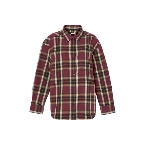 Timberland Flannel Overshirt Shirt Women's Burgundy