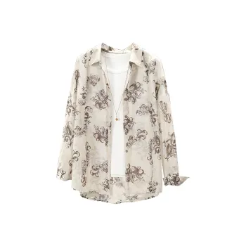 TOUCH Shirt Women's Beige With Coffee Floral