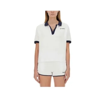 SPORTY & RICH Logo Detailed Short Sleeved Polo Top