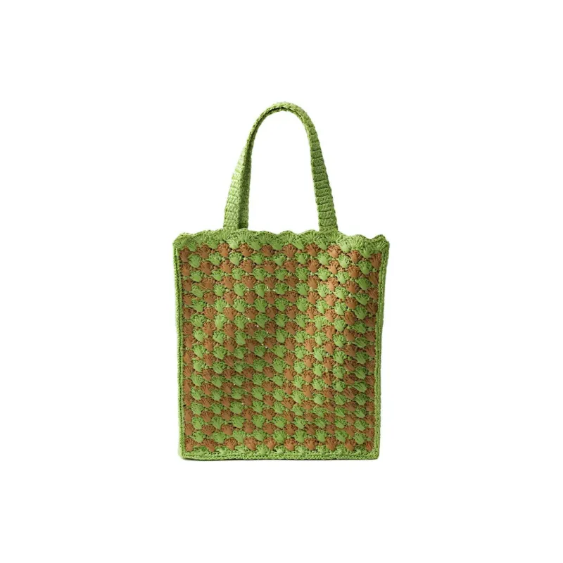 PRADA Viscose Tote Bag, Shopping Bag, Handbag Women's Lawn Green With Caramel-2