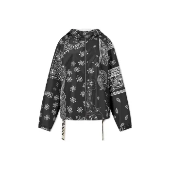 KHRISJOY Bandana Print Zip-Up Windbreaker Jacket
