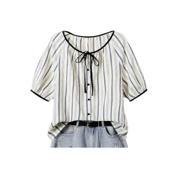 TOUCH Shirt Women's Beige Base With Blue Stripes