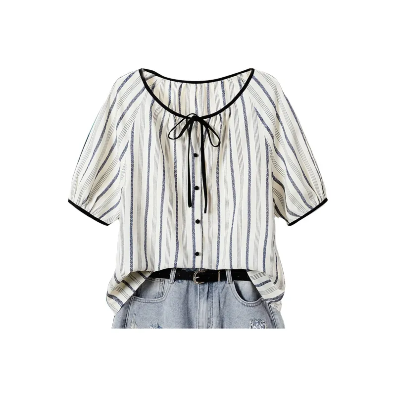 TOUCH Shirt Women's Beige With Blue Stripes-0