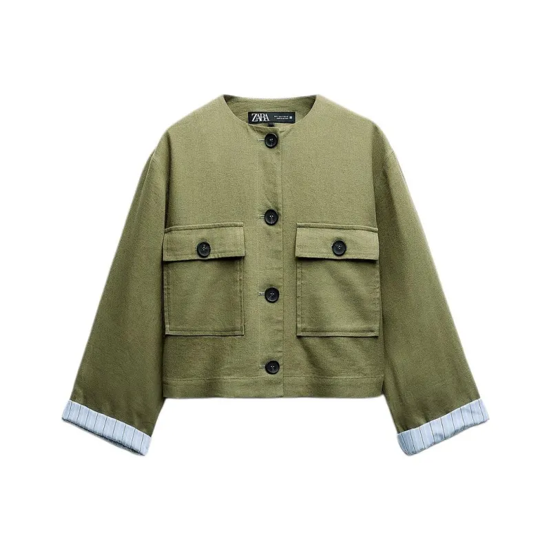 ZARA Jackets & Coats Women's Khaki-0