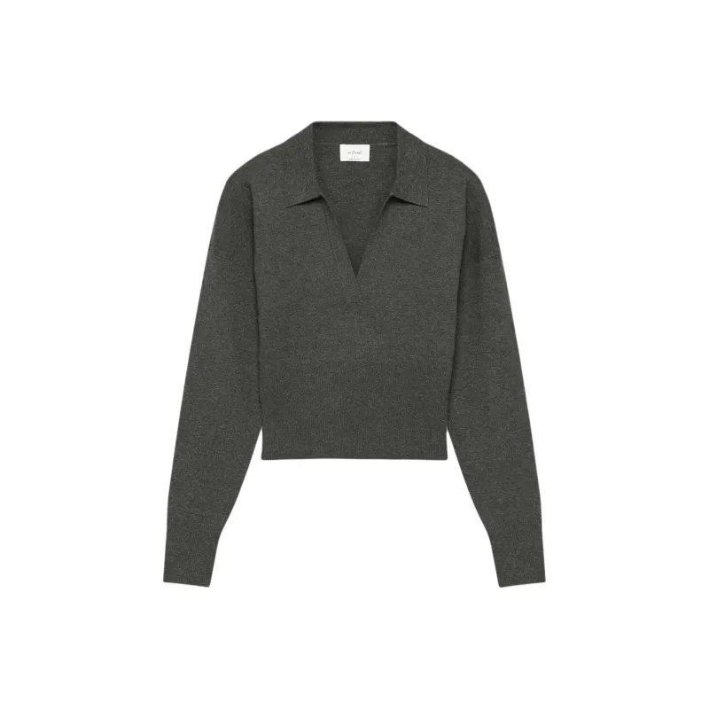 ARITZIA Wilfred Ginny Polo Sweater Polo Shirt Women's Heather Charcoal/Stone Phoebe Zhennan Charcoal-0