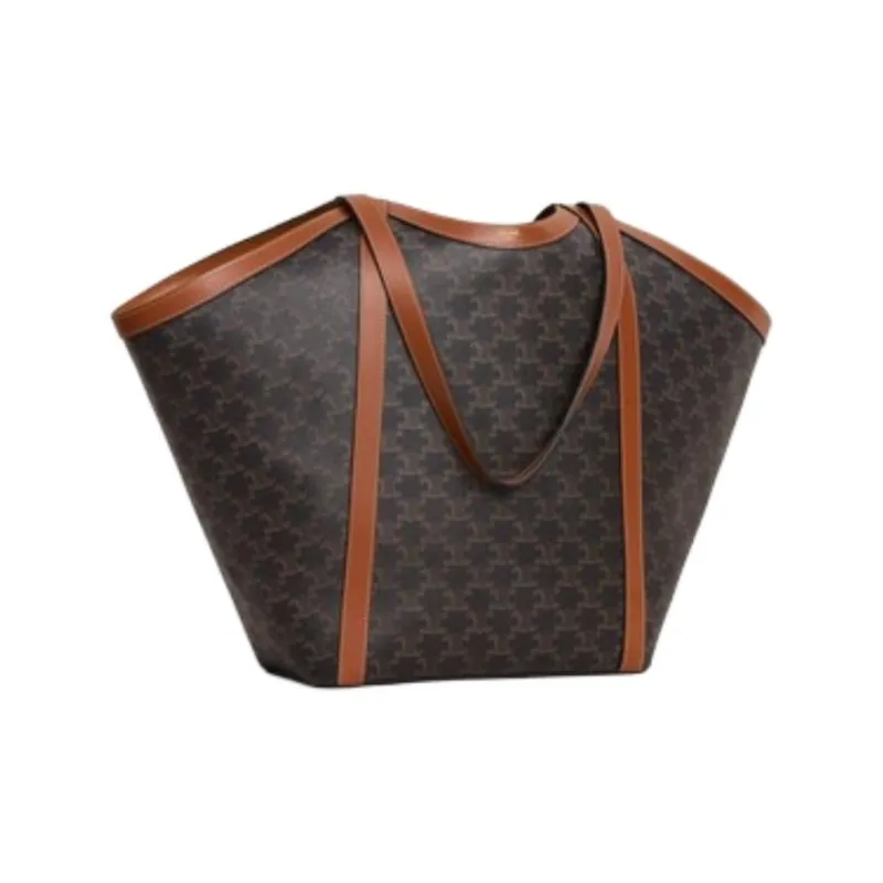 CELINE Cabas Cow Leather Tote Bag, Shopping Bag, Shoulder Bag, Handbag Tubas Women's Brown-1