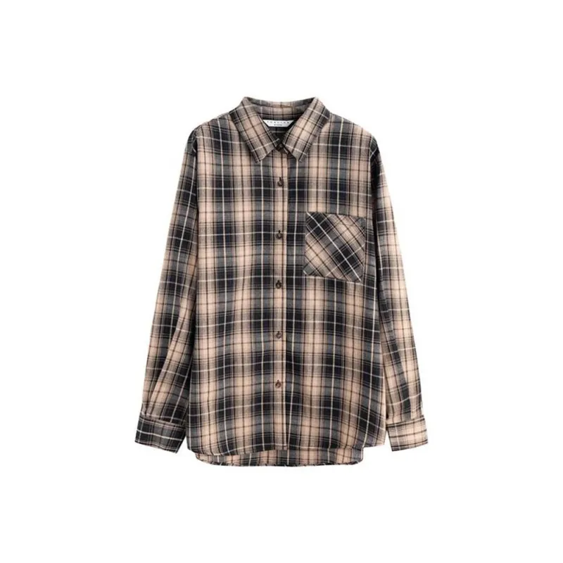 Tonlion Shirt Women's Yellow Black Plaid-0