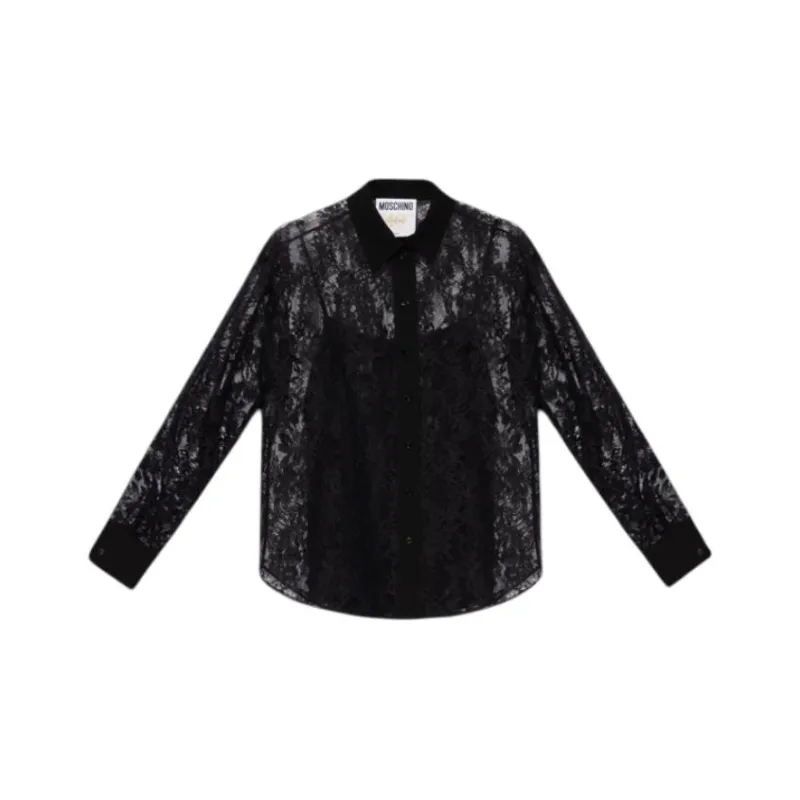 MOSCHINO Floral Lace Curved Hem Shirt-0
