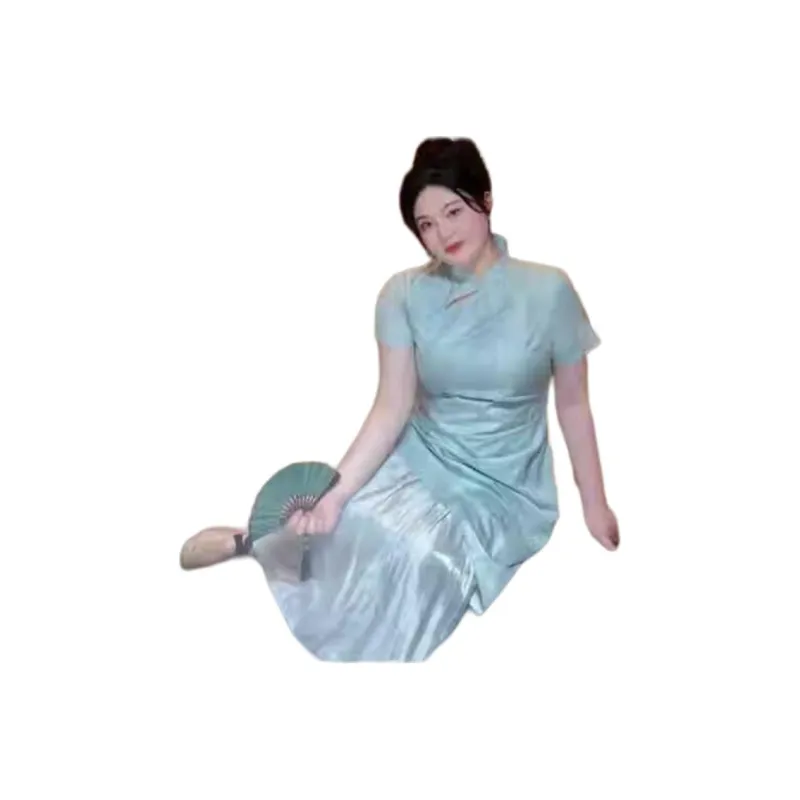 DATOUXIAYUBUCHOU Cheongsam Women's Dragon Well Milk Green-2