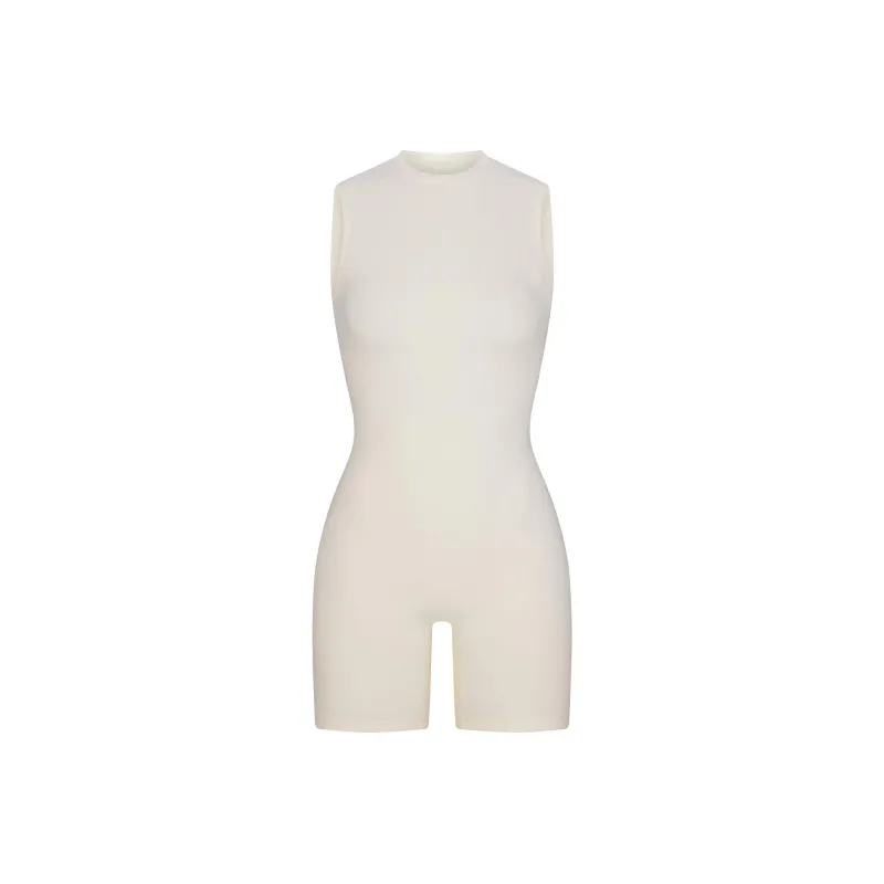 SKIMS FW24 Cotton Collection COTTON RIB OPEN BACK ONESIE Bodysuits Women's MARBLE/Marble Color-0