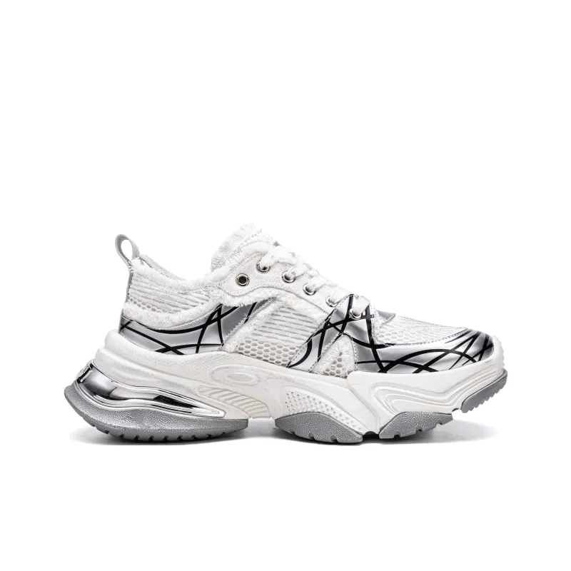 PMT Slip Resistant, Breathable, Lightweight, Height Increasing Low Top Chunky Sneakers Unisex White Black-31
