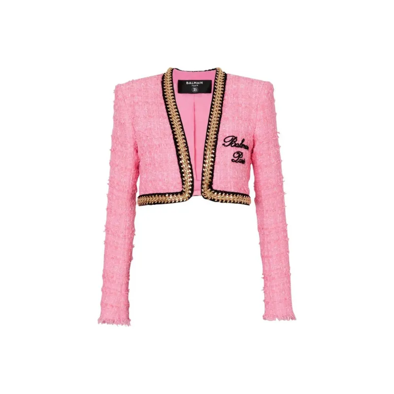 BALMAIN Chain trim Tweed Cropped Jacket-0
