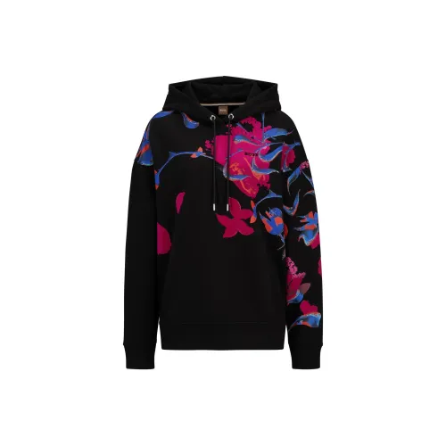 HUGO BOSS Relaxed-Fit Hoodie With Seasonal Artwork Sweatshirt Women's Black