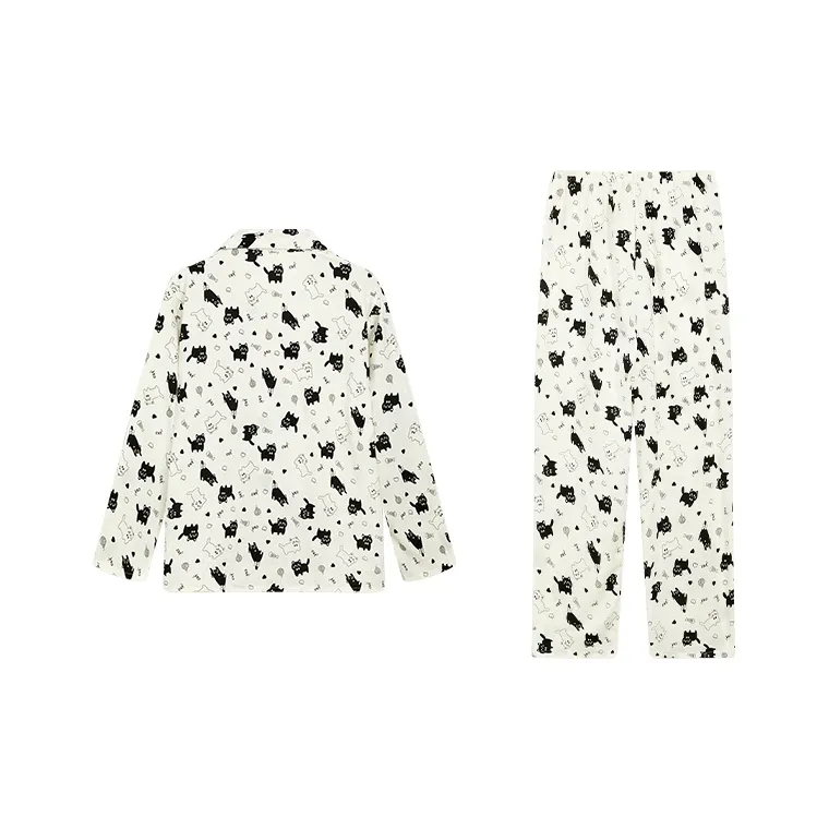 Sleep Pajama Set Women's Black White-1