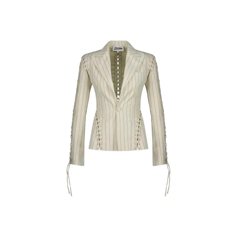 Jean Paul Gaultier Lace-up Striped Blazer-0